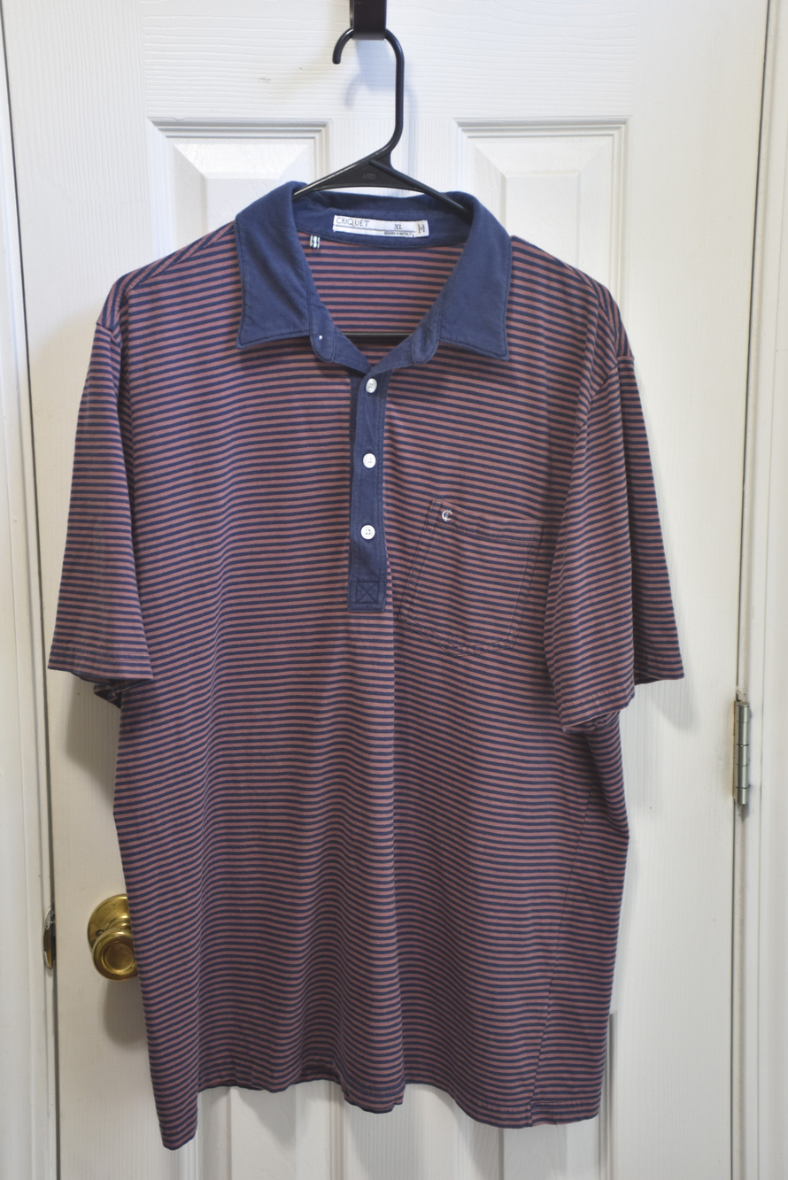 Retro Style Criquet Striped Polo Shirt Navy Coral Pocket Size XL LSC119